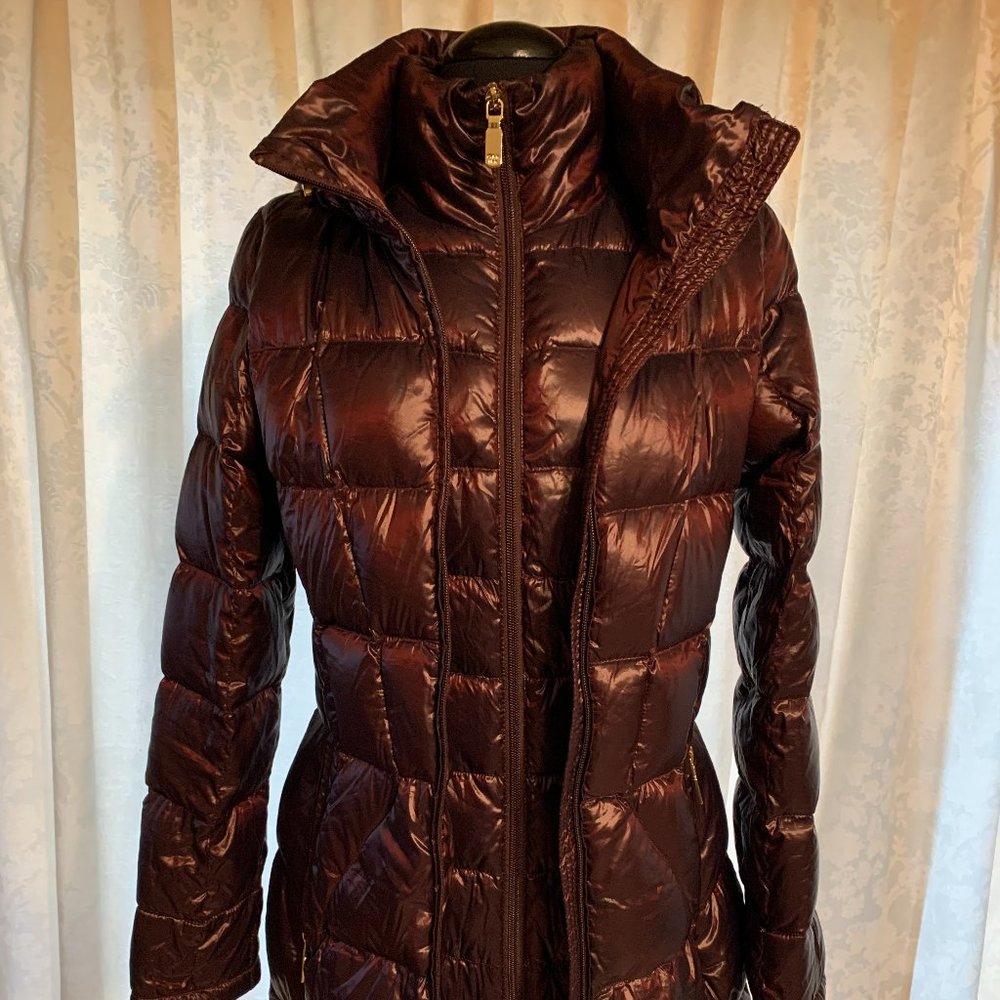 Calvin Klein Women's Puffer Lightweight Down Coat Jacket Burgundy Size M